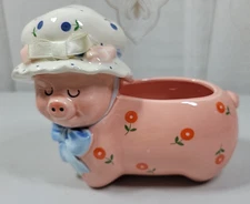VTG Josef Originals Anthropomorphic Pink Pig Planter w/ Bonnet