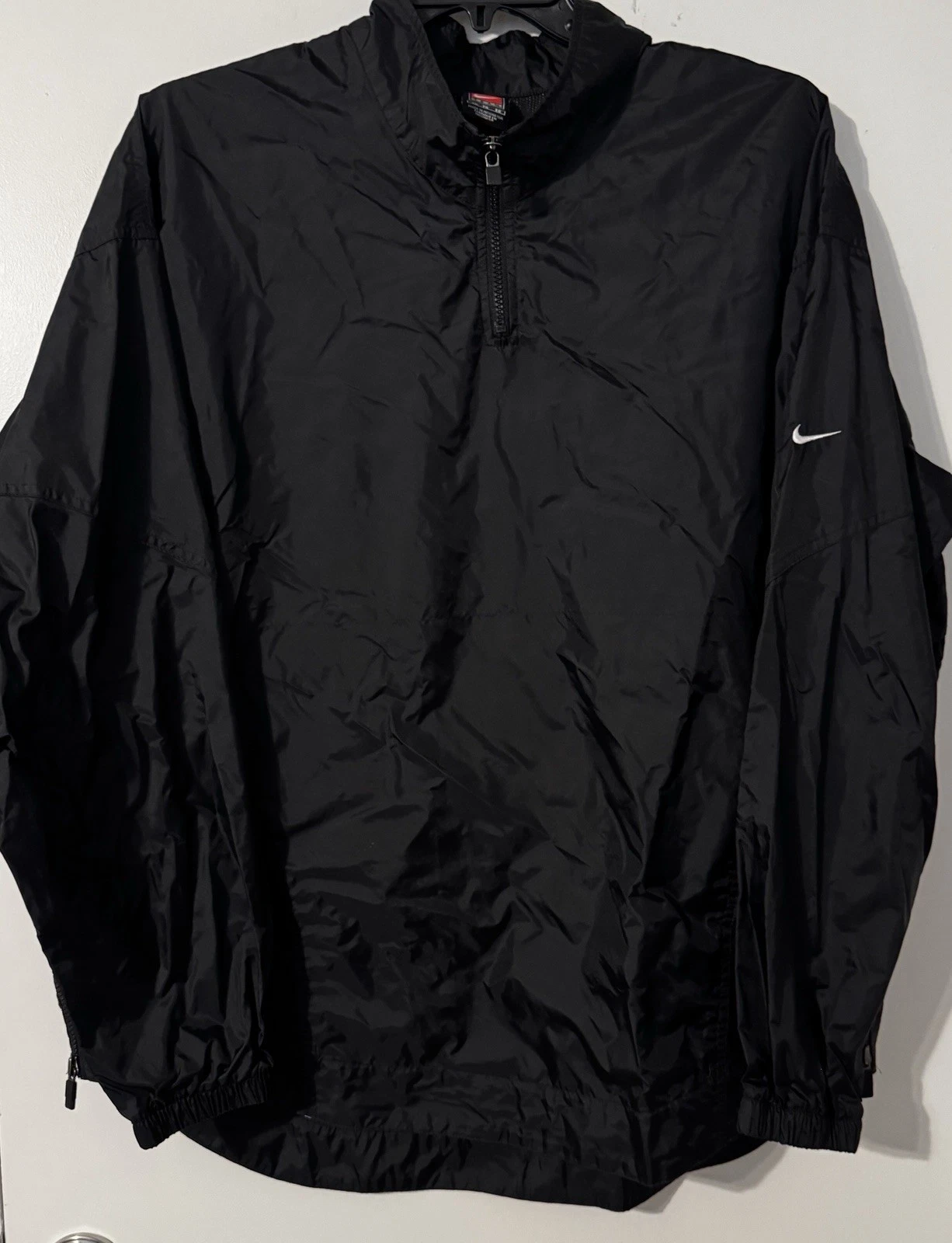 VTG Y2K Nike Team Mens XL Logo Windbreaker Nylon Jacket 1/4 Zip Black