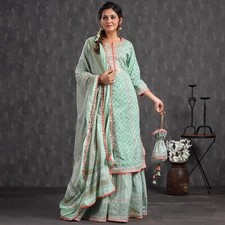 Women Salwar Kameez Heavy Gotta Lace Kurta with Sharara Dupatta