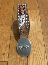 Tony Lama Southwestern Silver Arrow Buckle Embossed Flower Detail Belt Size 28
