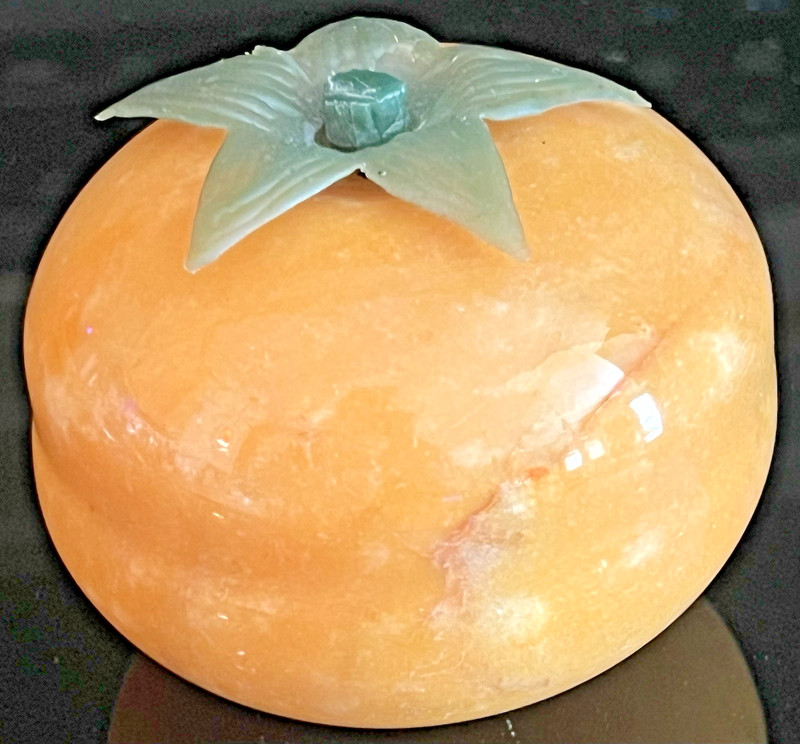 Vintage Alabaster Carved Stone Fruit Peach Mid Century Modern Polished Marble