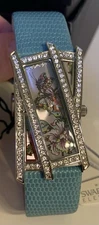 Ed Hardy Butterfly Flower Rectangular Swarovski Crystal Watch New In Box RARE