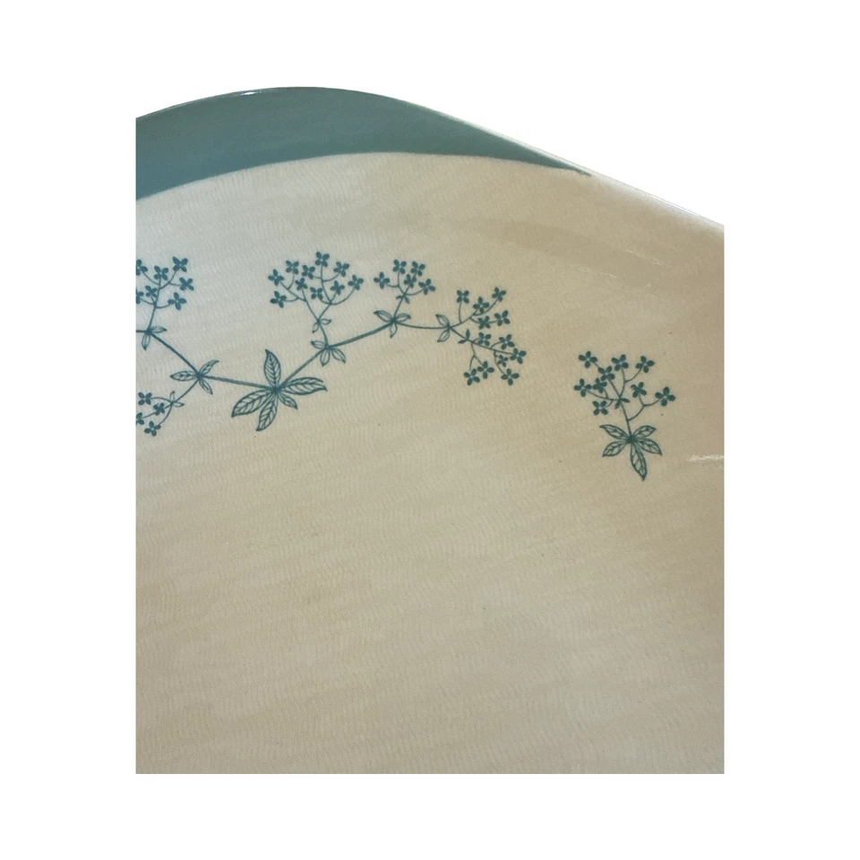 Vintage Alfred Meakin England Linen Look Teal Floral Oval Platter Cottage - Image 3 of 4