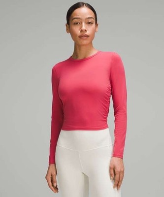Lululemon All It Takes Nulu Long Sleeve Shirt Glaze Pink Ruched Crop Top Size 4 