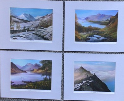 4 x Lake District Drucke von Ann Celia - montiert. Helvellyn, Ullswater
