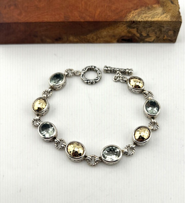 BJC Samuel B. Benham gemstone bracelet 925 Sterling 18K gold Green Amethyst 7''