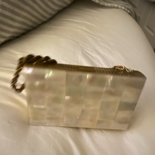Mother of Pearl Vintage Compact Case with Mirror, Compartments & Chain