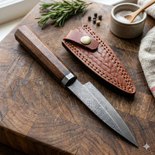 Damascus Steel Paring Knife Utility Japanese Petty Handmade & Sheath