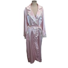 Vintage 90s Victoria's Secret Sz M Gold Label Pink Satin Robe White Trim Detail