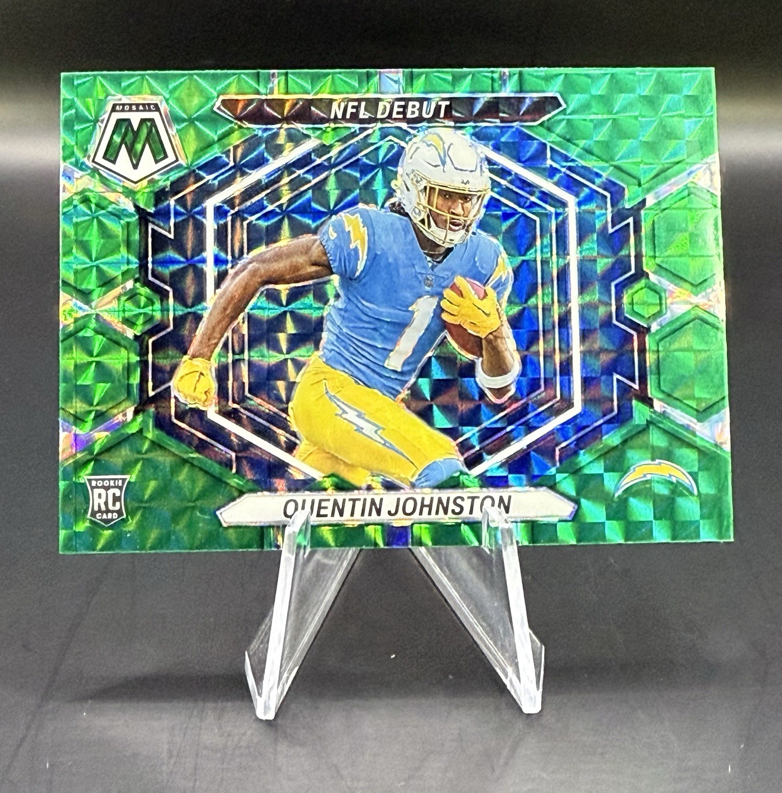 Quentin Johnston SP RC 2023 Mosaic Green NFL Debut Insert Los Angeles Chargers