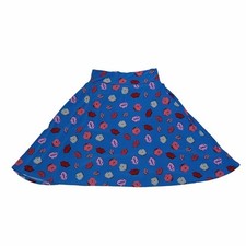LuLaRoe Girls Blue Lip Print Skater Skirt Size 12 A-Line Stretch Knit Flared