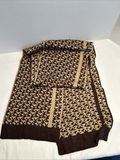 Michael Kors MK Logo Knit Scarf Tan Brown Monogram 65 X 10 Inches Reversible