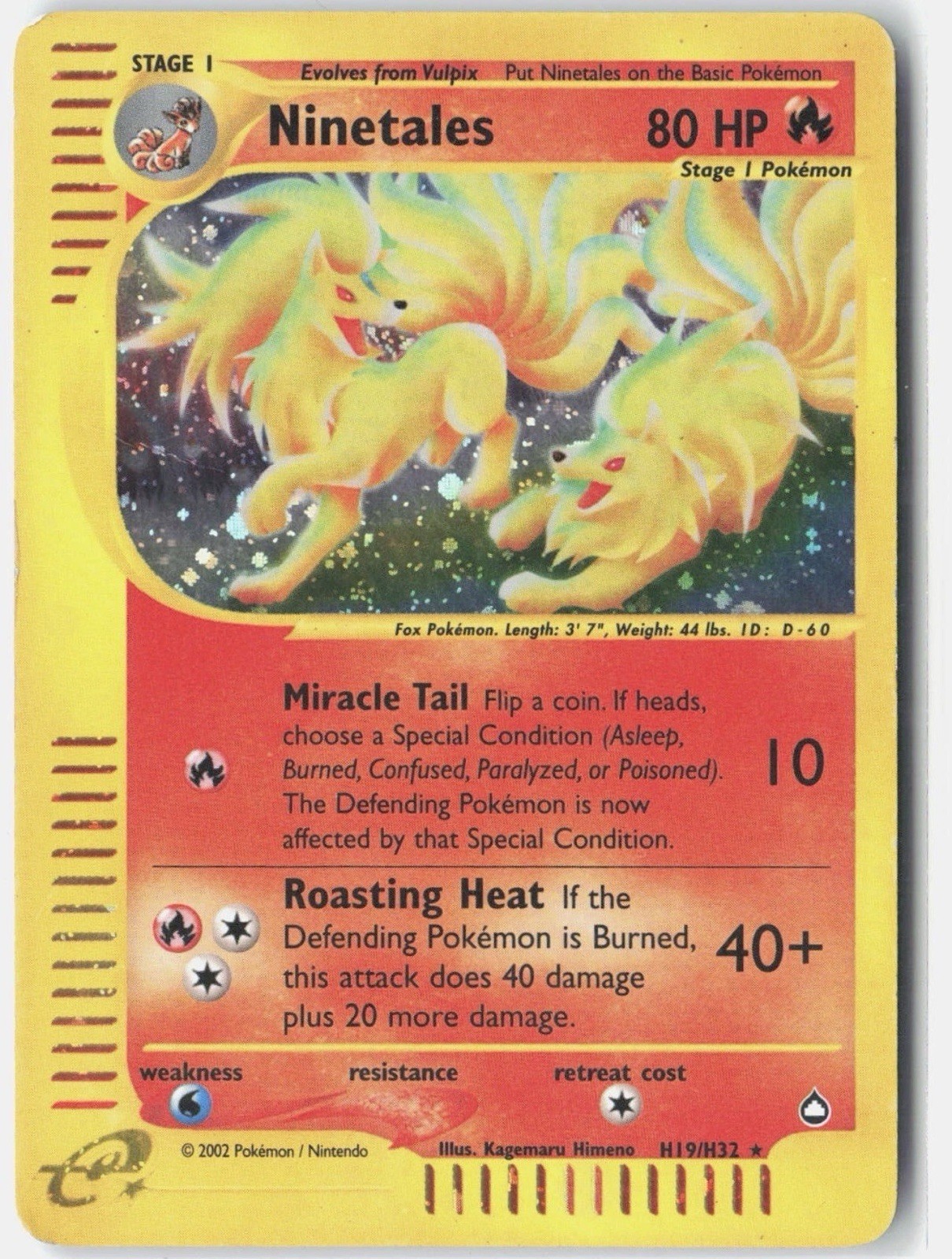 Pokemon TCG Card Ninetales H19/H32 Holo Rare Aquapolis English (crease)