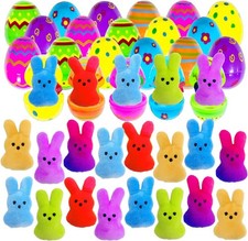24 Pcs PreFilled Easter Eggs with Plush Bunny Toys Animals Keychain Decoration S