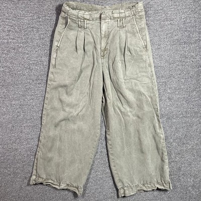 American Eagle Wide Leg Pants Size 12 Long Olive Green Lyocell Pleated