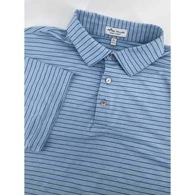 Peter Millar Southern Comfort Polo Shirt XL Sky Blue/Dark Blue Striped Stretch