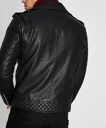 RIVER ISLAND BLACK LEATHER BIKER JACKET Size Small - Picture 2 of 4