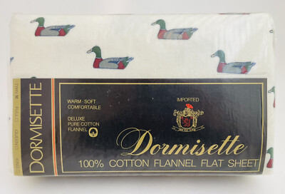 Dormisette Flannel Twin Flat Sheet Mallard Ducks 100% Cotton from West Germany