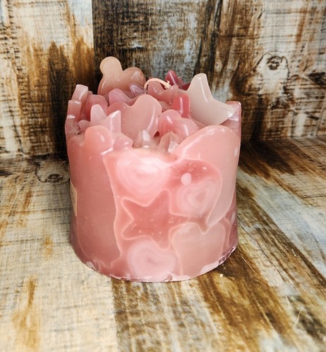 Large Pink Artisan Valentine Candle Heart Stars With Quartz Crystal Gift Love