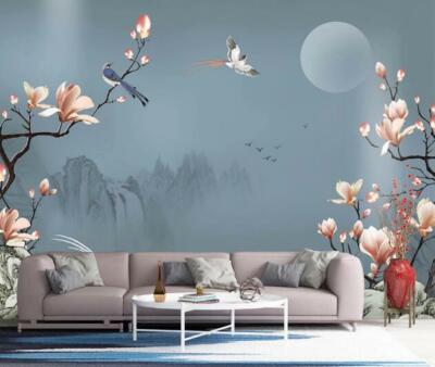 3D Flower Branch Moon 13516NA Wallpaper Wall Mural Removable Self-adhesive Fay