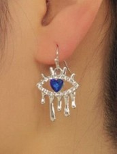 Blue evil eye tear earrings