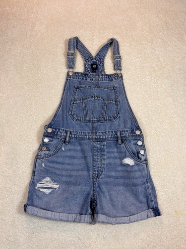Gap Medium Wash Denim Bib Overall Shorts Kids Size XX- Large - Picture 2 of 12