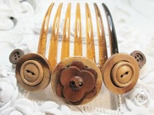 Carved Wooden Button French Hair comb, Seamstress Large Hair Comb Christmas Gift