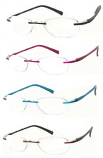 1 or 3 Pair Rimless Small Oval Full Lens Reading Glasses Thin Temple Lightweight