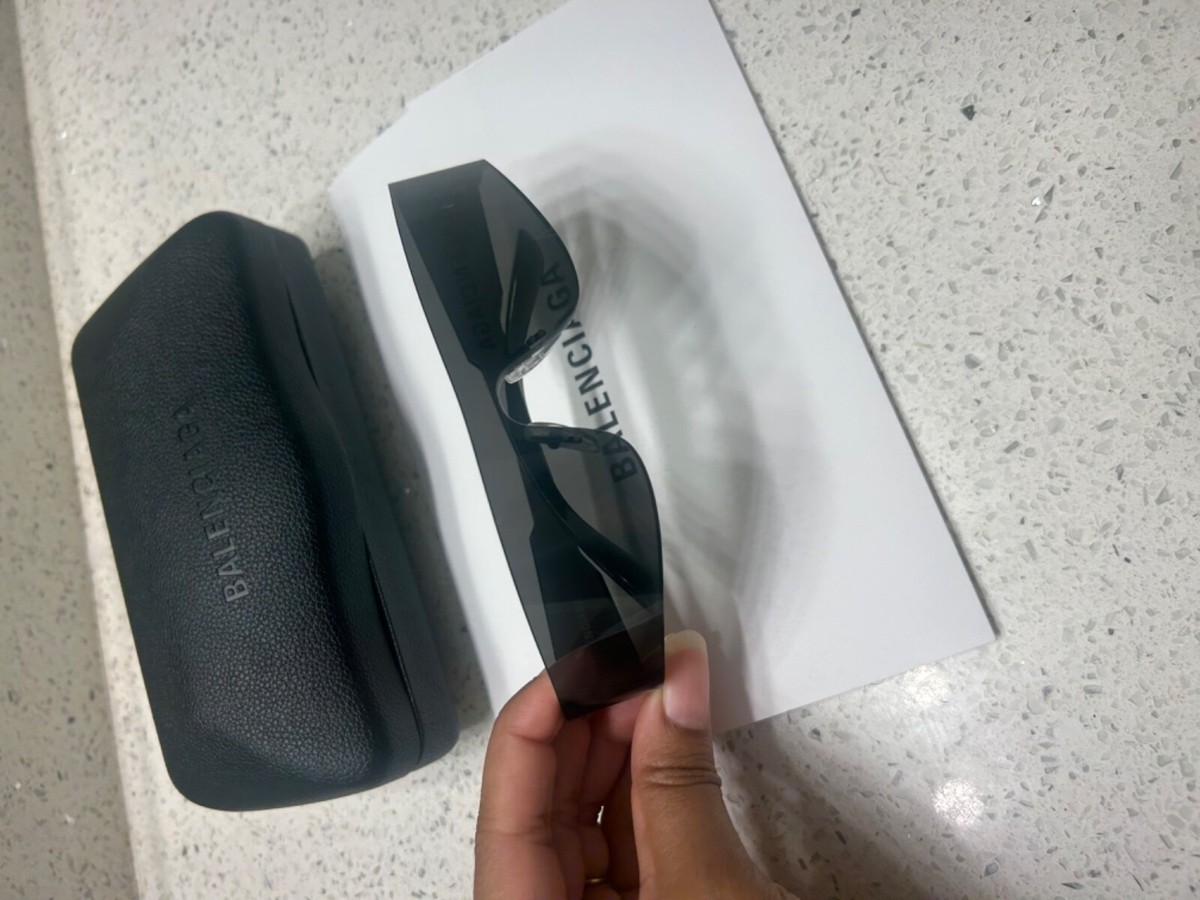 BALENCIAGA MONO RECTANGLE SUNGLASSES BLACK NYLON UNISEX NEW