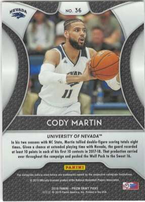 CODY MARTIN RC 2019-20 Panini Prizm Draft #36 ROOKIE ID:11789 | eBay