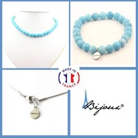 Steine Und Mineralien. Schmuckset Armband Halskette Perlen Chalcedon Blau 8 Mm