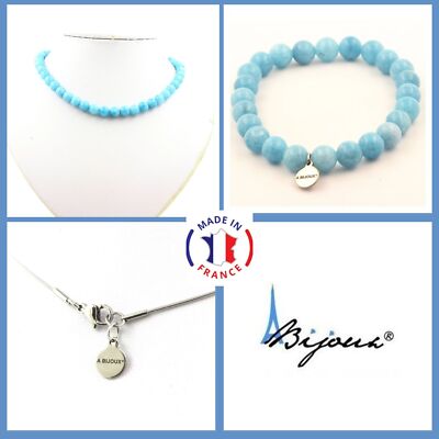 stones And Minerals. Jewelry Set Bracelet Necklace Chalcedony Pearls 8 Mm