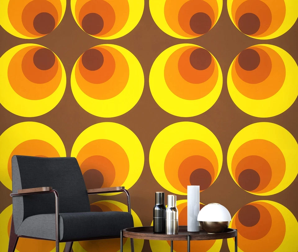 Tapete Vliestapete Braun Grafisch Kreise 70er Mustertapete Retrotapete - Bild 4 von 4
