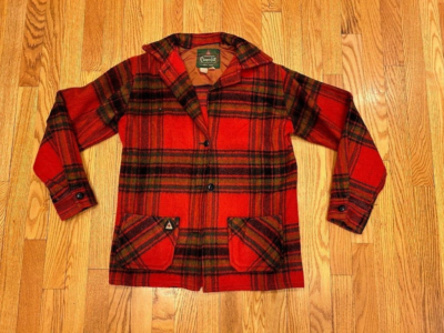 Vintage Wool Mohair Coat Girls 14 Red Plaid Bell Shirt Canadian  