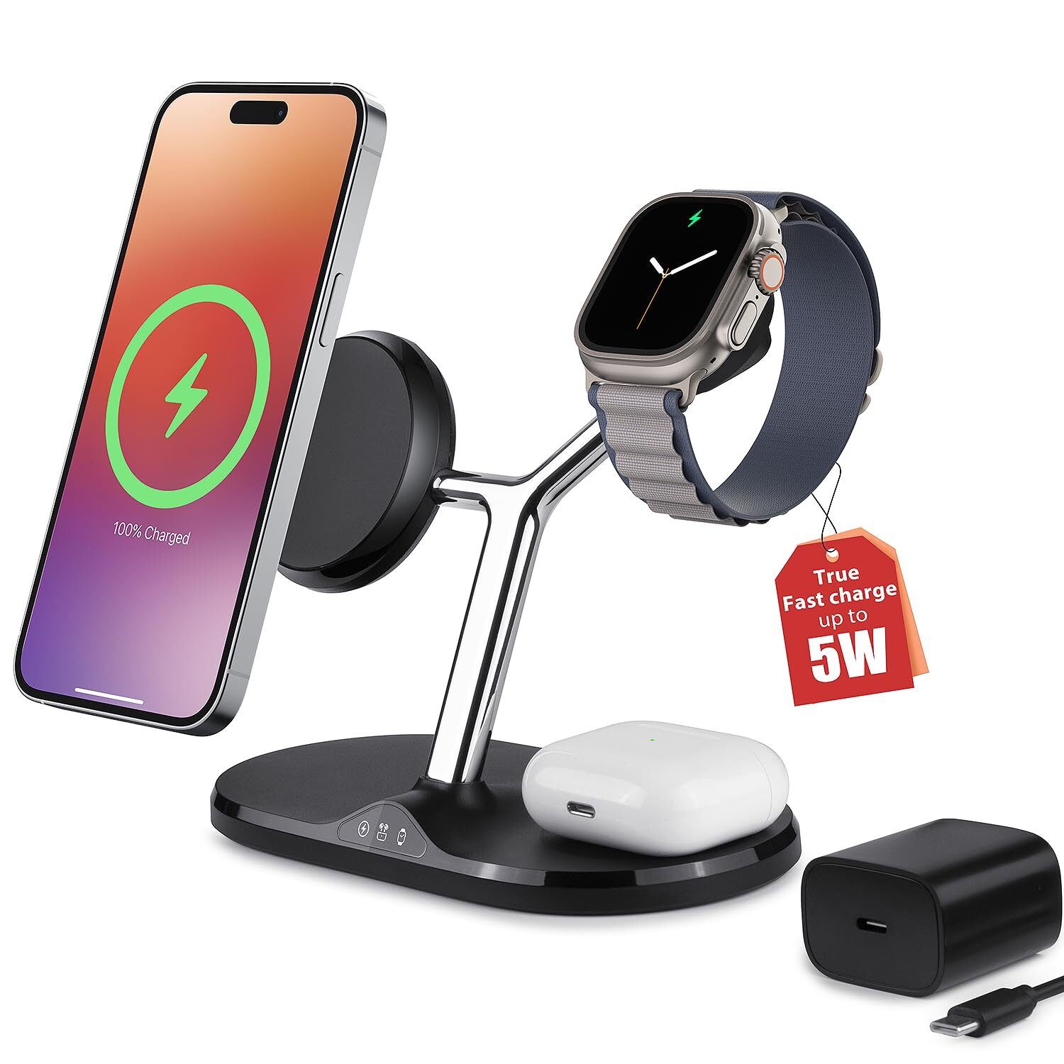 3-in-1 Fast Wireless Charging Station for iPhone Apple Watch AirPods