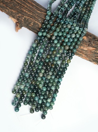 Natural Moss Agate Gemstone Round Smooth Beads String Ready For Jewelry 15.5" - Picture 3 of 6