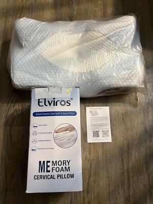 Elviros Cervical Memory Foam Pillow w/Ergonomic Curve Design/Neck Support 