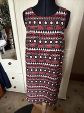 H&M Preloved Ladies Short Shift Dress Size 12 Red Black Tile Print Sleeveless