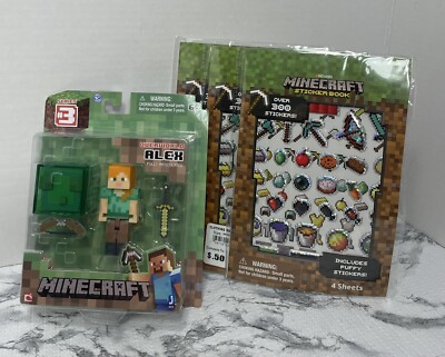 Minecraft Overworld Alex Series 3 Fully Articulated 3 Packs Puffy Stickers New