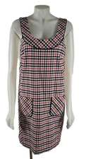 NWT - Trina Turk Black Red White Tartan Check Houndstooth Bib Shift Dress Sz 10