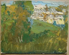 Ukrainian Soviet USSR Oil Painting Impressionism landscape tree hill