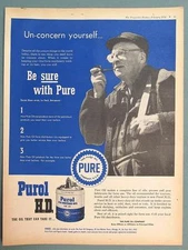 10 by 13 Original Dated 1952 Purol H. D. Motor Oil Ad BE SURE WITH PURE