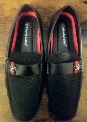 Men's size 11 Alberto Fellini black and red leather loafers