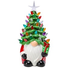 Ceramic Christmas Tree, 11" Gnome Christmas Tree Tabletop Light Up Decoration...