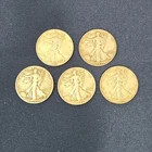 Walking Liberty Half Dollars 90% Silver, Lot of 5, 1940's, Lot 022