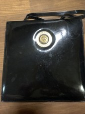 Vtg Gianni Versace Medusa Black Patent Leather Handbag Y2K 70s