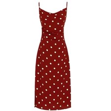 Elegant Sleeveless Red Polka Midi Red Dress For Summer Holiday Side Slit Dress
