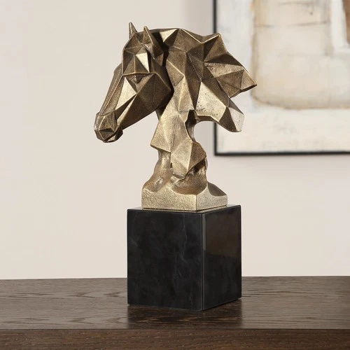 Uttermost 18185 Chiseled Horse Bust 13-1/4" Tall Marble and Resin - Gold - Picture 2 of 5