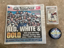 LOT - US Hockey Feb 2026 Win GOLD MEDAL vs. Canada - NY Post/Puck/Trading Card