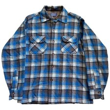 Vtg 60s Pendleton Board Shirt Men M Blue Plaid 100 Wool Loop Pocket Made in USA